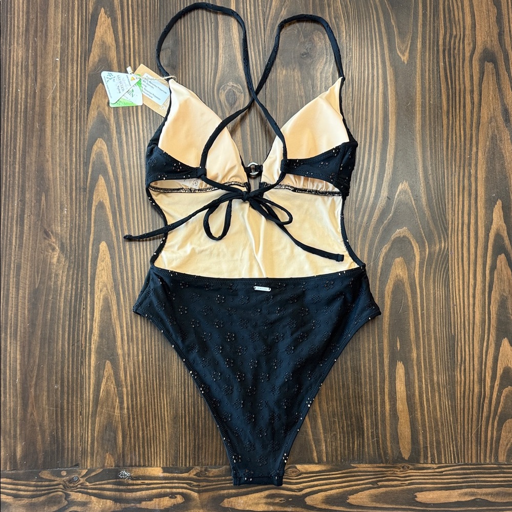 NWT Berlook Womens Black Floral Cutout One Piece Swimsuit Size Large - Picture 5 of 13